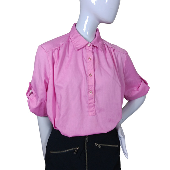 Vintage Miss Fashionality Shirt X-Large Pink Button Up Short Roll Tab Sleeve - Picture 3 of 10